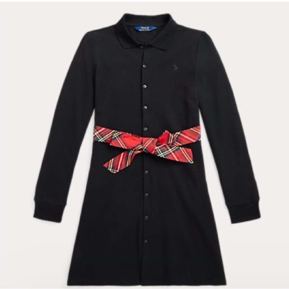 NWT Polo Ralph Lauren Belted Dress Girls Size Small 7 Black Button Plaid Kids